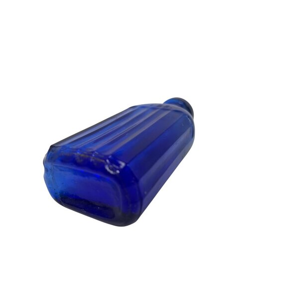 Ribbed Cobalt Poison Bottle Antique Blue American 1 Ounce Poison Bottle with Cor - Picture 9 of 11